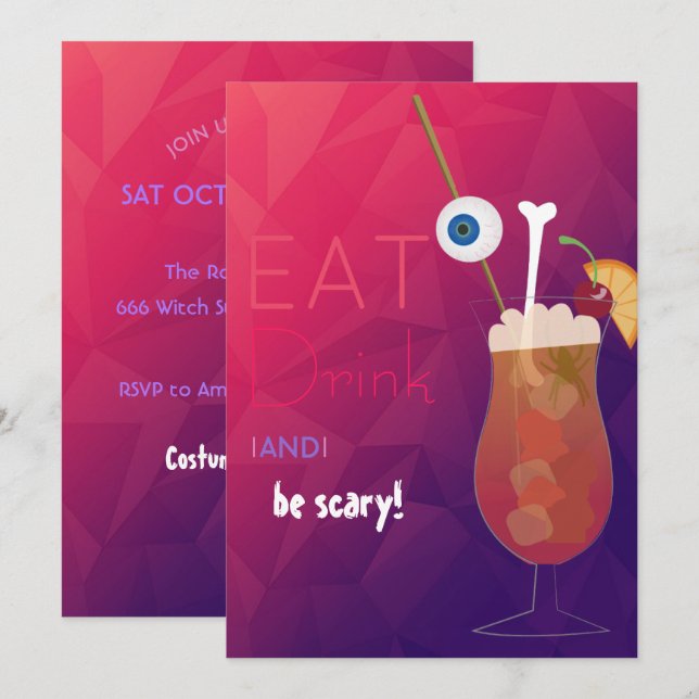 Essen, trinken und Beängstigend erwachsenes Hallow Einladung (Vorne/Hinten)