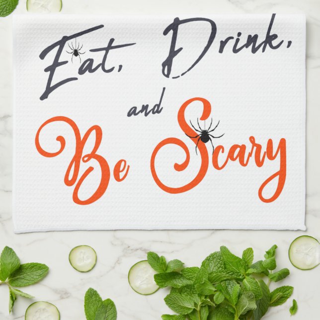 Essen, trinken und Beängstigend sein Geschirrtuch (Gefaltet)