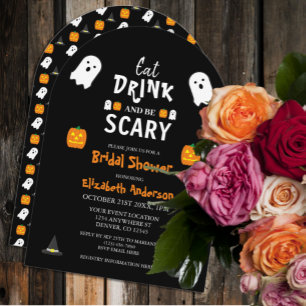 Essen, trinken und Beängstigendes Halloween-Brautp Einladung