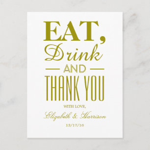 Essen, Trinken und Danke Gold Postkarte