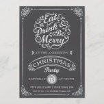 Essen, Trinken und fröhliches Party einladen Einladung<br><div class="desc">Moderne Chalkboard Weihnachten Einladung mit dekorativen "Eat,  Drink & Be Merry" Ball und Rahmen. Hat einen schönen handgezogenen Kreideausdruck.
Einfach mit Ihrem eigenen Text anpassen. Original Illustration von pj_design. Bitte Karo meinen Laden für mehr wie dieses.</div>