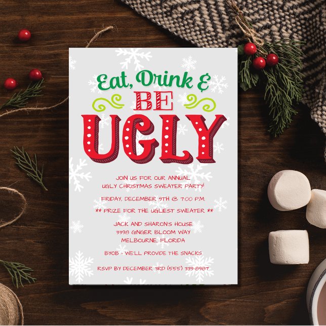 Essen, trinken und geil Weihnachts-Sweater-Party Einladung (Eat, Drink and Be Ugly Christmas Sweater Party Invitation)