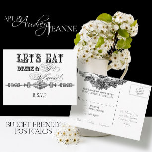 Essen, Trinken und Heiraten, RSVP-Antwort-Postkart Einladungspostkarte