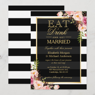 ESSEN Trinken und Hochzeit Goldenes Florales Hochz Einladung