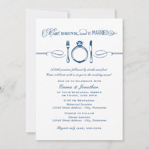Essen Trinken und Hochzeit Navy Probeessen Einladung