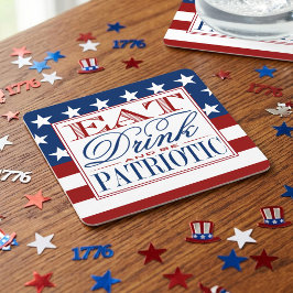 Essen, trinken und Patriotisch sein | 4. Juli Part Rechteckiger Pappuntersetzer