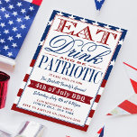 Essen, trinken und Patriotisch sein 4. Juli Party Einladung<br><div class="desc">Feiern Sie mit diesen trendigen Typografie-Einladungen den Tag der Unabhängigkeit im Stil. Das Design ist leicht mit Ihrer eigenen Formulierung zu personalisieren,  und Ihre Gäste werden begeistert sein,  wenn sie diese amerikanischen Flaggen-Stil einlädt.</div>