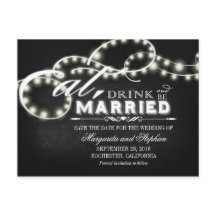 Essen, trinken und Save the Date Postkarten verhei