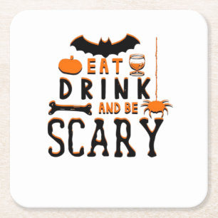 Essen Trinken Und Sei Gruselig Lustiger Halloween- Rechteckiger Pappuntersetzer