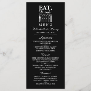 Essen, trinken und Verheiratet Hochzeitsmenü genie Menükarte