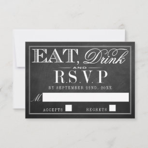 Essen, trinken und Verheiratet sein Chalkboard Hoc RSVP Karte