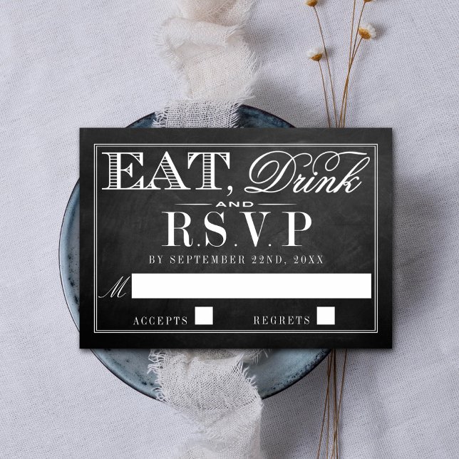 Essen, trinken und Verheiratet sein Chalkboard Hoc RSVP Karte (Von Creator hochgeladen)