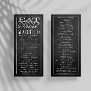 Essen, trinken und Verheiratet sein Chalkboard Hoc Werbekarte