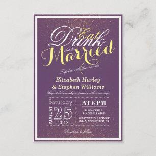 ESSEN Trinken und Verheiratet Sein Chic Lila Gold Einladung