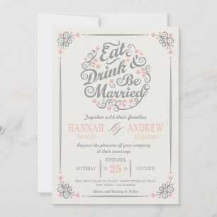 Essen Trinken und Verheiratet sein Hochzeitseinlad Einladung