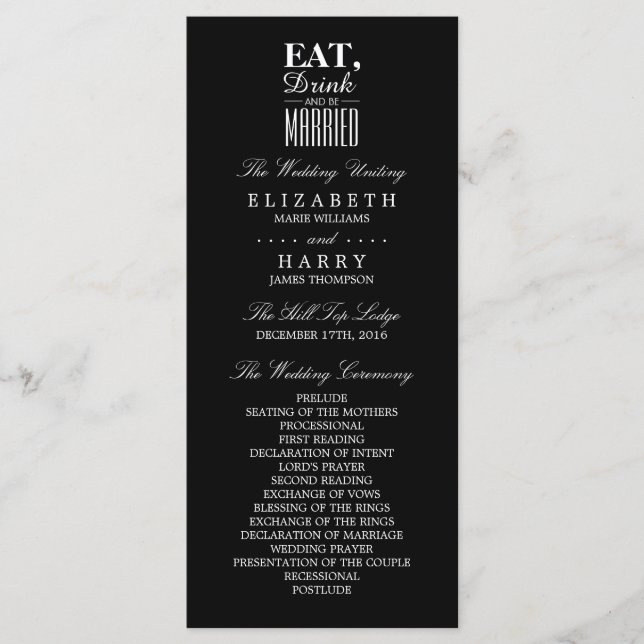 Essen, trinken und Verheiratet sein Hochzeitsprogr Programm (Vorderseite)