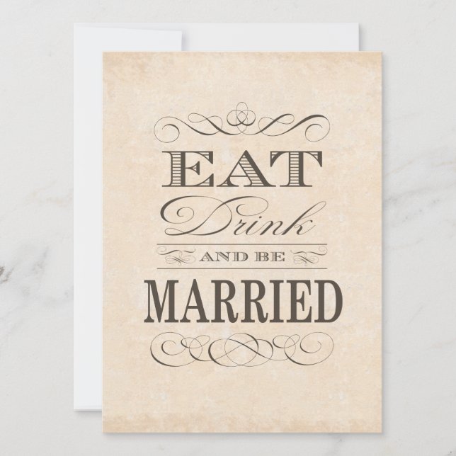 Essen, trinken und Verheiratet Vintage Hochzeit ma Einladung (Vorderseite)