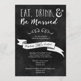 Essen, Trinken und Verheiratete Chalkboard-Hochzei Einladung