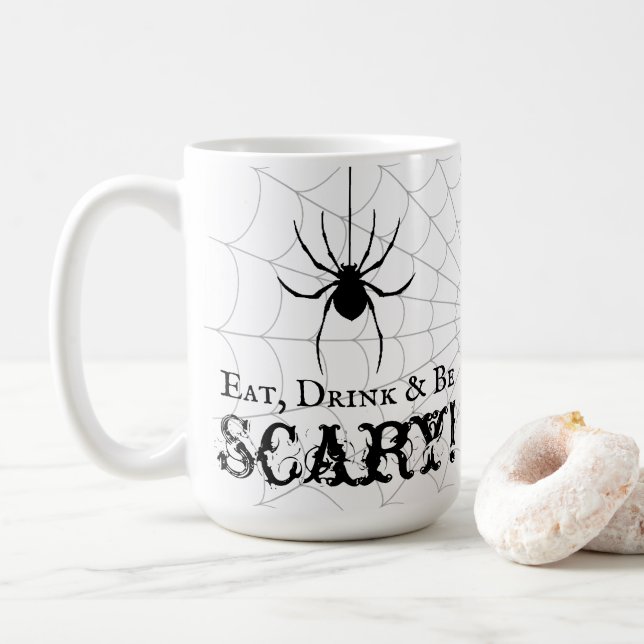 Essen, trinken und zu Halloween Beängstigend sein Kaffeetasse (Mit Donut)