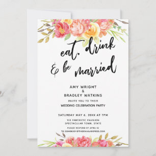 Essen Trinken & Verheiratet Florale Hochzeitsfeier Einladung