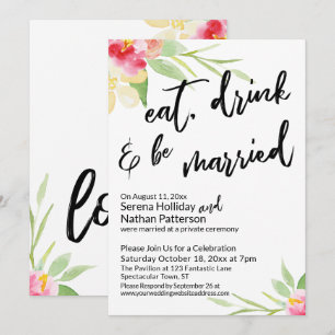 Essen, Trinken & Verheiratet Typografie Gemalte Bl Einladung