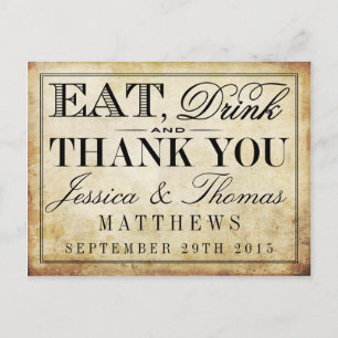 Essen, trinken & Verheiratete Vintage Hochzeit Postkarte