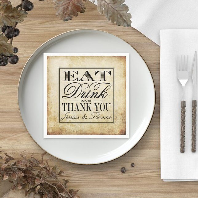 Essen, trinken & Verheiratete Vintage Hochzeit Serviette (Von Creator hochgeladen)