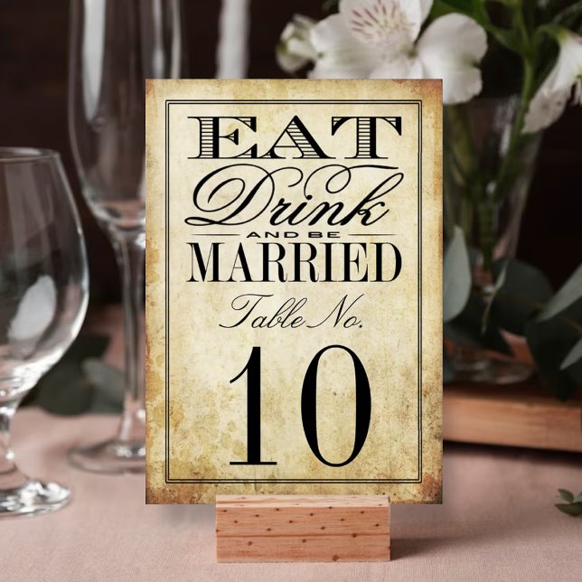 Essen, trinken & Verheiratete Vintage Hochzeit Tischnummer (Von Creator hochgeladen)