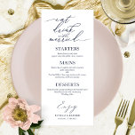 Essen wir schicke Script Wedding Menu Card für Pla Menükarte<br><div class="desc">Eine schicke Kalligraphy Wedding Menu Card. I do offer a free customisation service,  if you have any anfragen or special requests,  please feel free to contact me.</div>