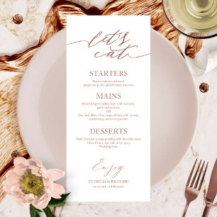 Essen wir schicke Script Wedding Menu Card für Pla Menükarte