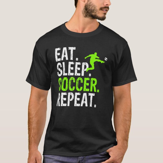 Essend Schlafsoccer Wiederholung Fußball Grafik T-Shirt (Vorderseite)
