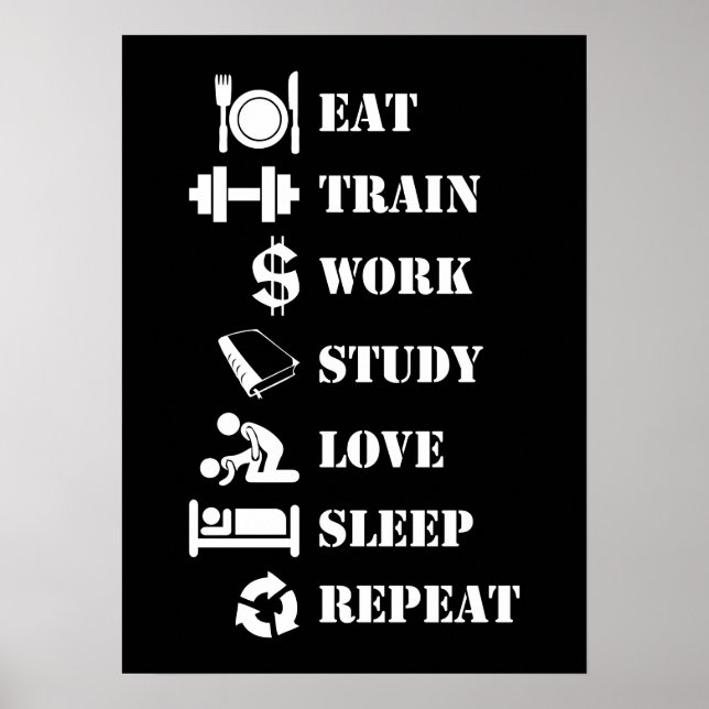 Essens Train Work Study Liebe Sleep Repeat - Alpha Poster (Vorne)