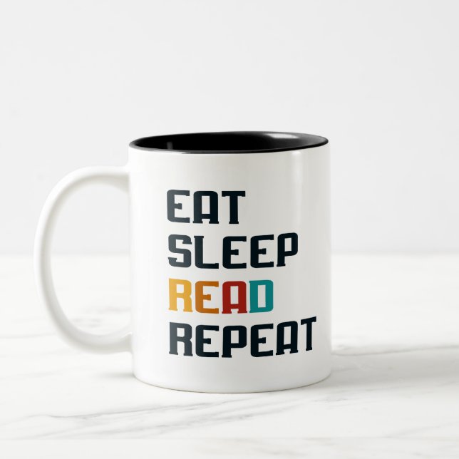 Essenschlafen lesen Wiederholkaffee Tasse für Buch (Links)