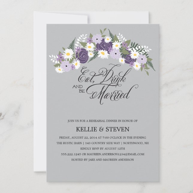 Essensgetränk und Verheirateter Blumenreath Einladung (Vorderseite)