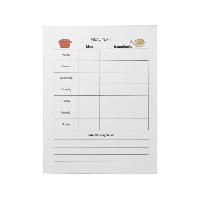 Essensplan Wochenblatt Notepad Notizblock (Rotiert)