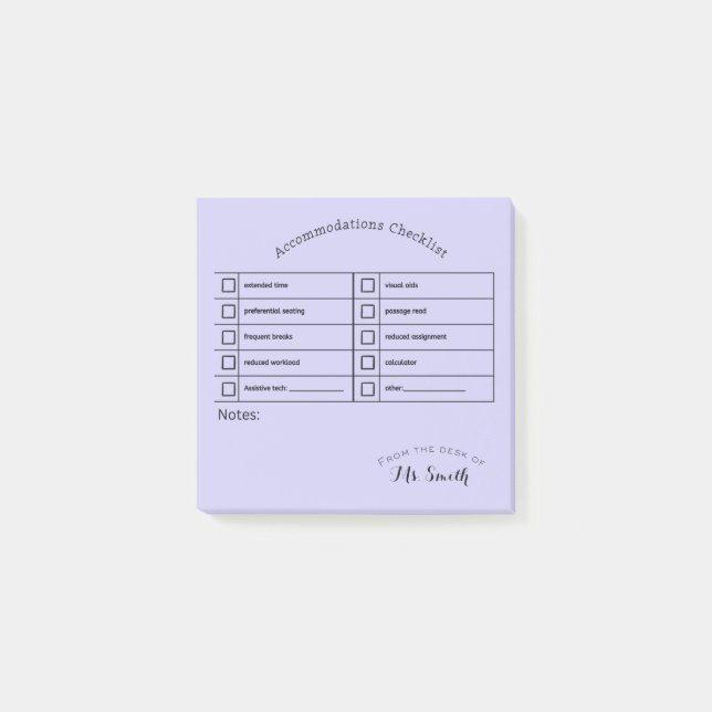 Essential SpEd Tool: Accommodations Checkliste Post-it Klebezettel (Vorderseite)