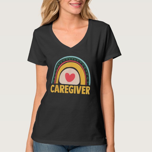 Essential Worker Caregiving Boho Rainbow Caregiver T-Shirt (Vorderseite)