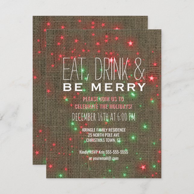 Essgetränk be frohe Weihnachtsfeier Rustikale Einladung (Vorne/Hinten)