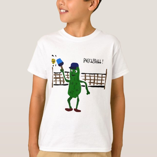 Essiggurke, die Pickleball Primitiv-Kunst spielt T-Shirt (Vorderseite)