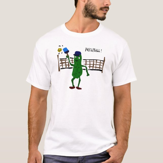Essiggurke, die Pickleball Primitiv-Kunst spielt T-Shirt (Vorderseite)