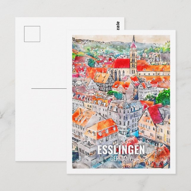 Esslingen Deutschland Berühmter Platz Wasserfarben Postkarte (Vorne/Hinten)