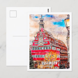 Esslingen Deutschland Reiseort Wasserfarbe Postkarte