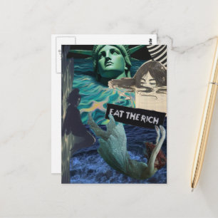 Esst die Reichen Mixed Media Collage Frauen und Fr Postkarte