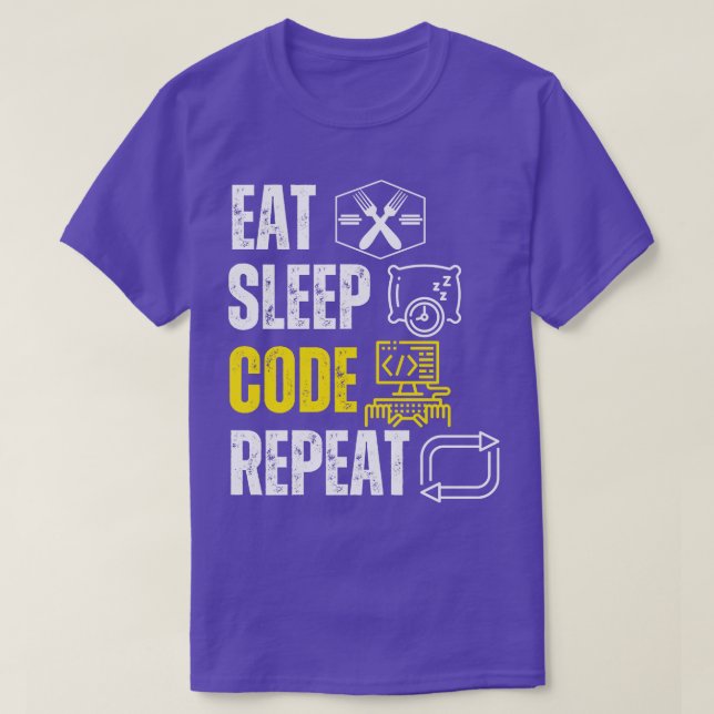 Esst Schlafcode wiederholt lustige Programmierlieb T-Shirt (Design vorne)
