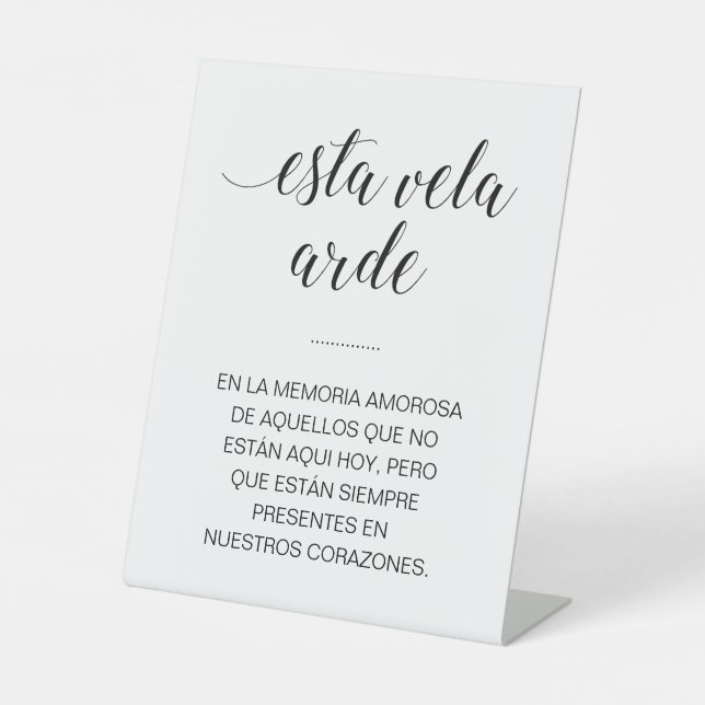Esta Vela Arde Wedding Memorial Sign in Spanisch Sockelschild (Vorderseite)