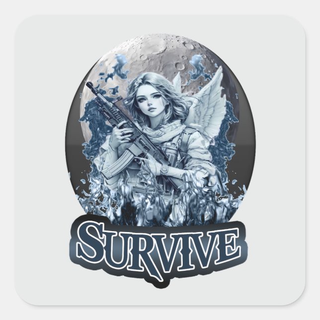 Estampa Anjo – Cyberpunk Guardian Angel - Adesivo Quadratischer Aufkleber (Vorderseite)