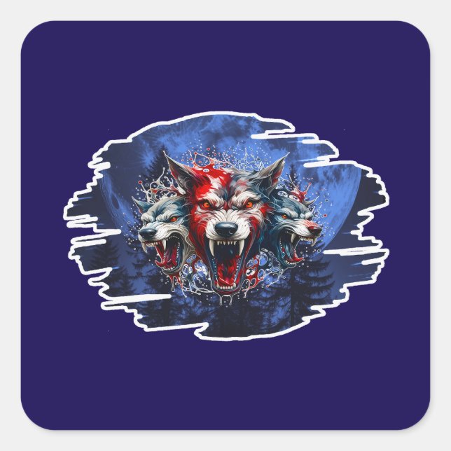 Estampa Graffiti - Cerberus Wolves - Adesivo Quadratischer Aufkleber (Vorderseite)