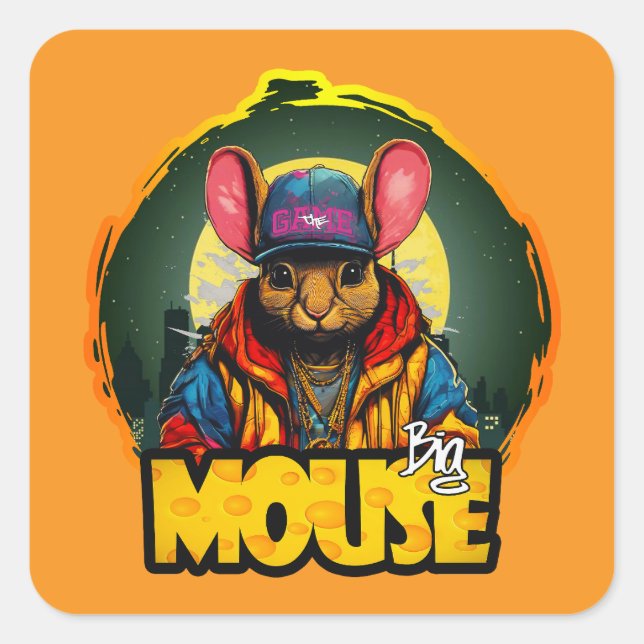 Estampa Hip Hop - Big mouse - Adesivo Quadratischer Aufkleber (Vorderseite)