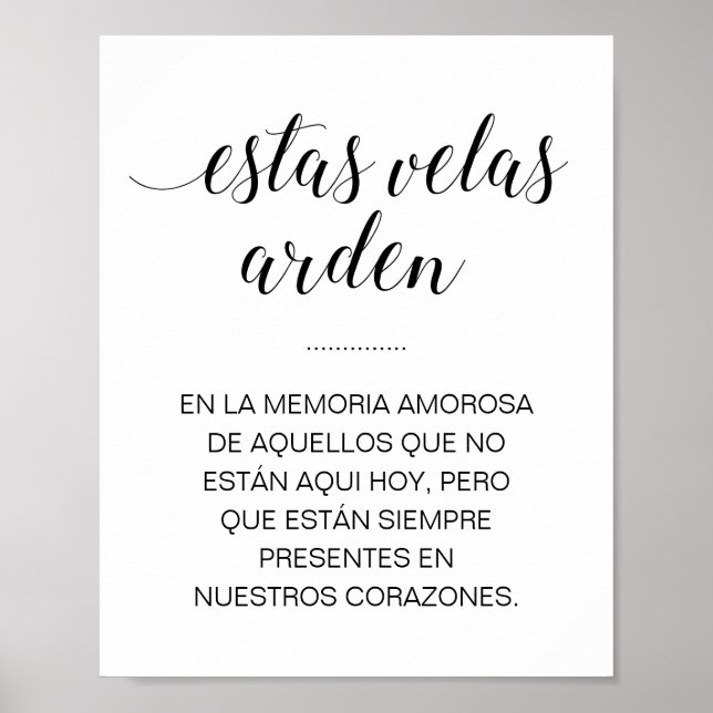 Estas Velas Arden Wedding Memorial Sign in Spanisc Poster (Vorne)