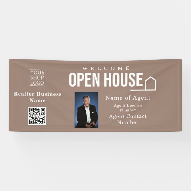 Estate Open House Logo Photo Light Brown Banner (Horizontal)